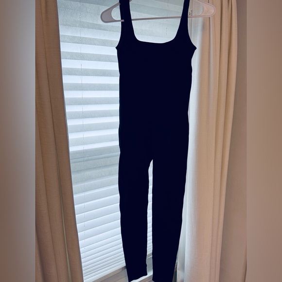 Black Women's Full Length Fitted Ribbed Bodysuit Jumpsuit - Picture 6 of 9